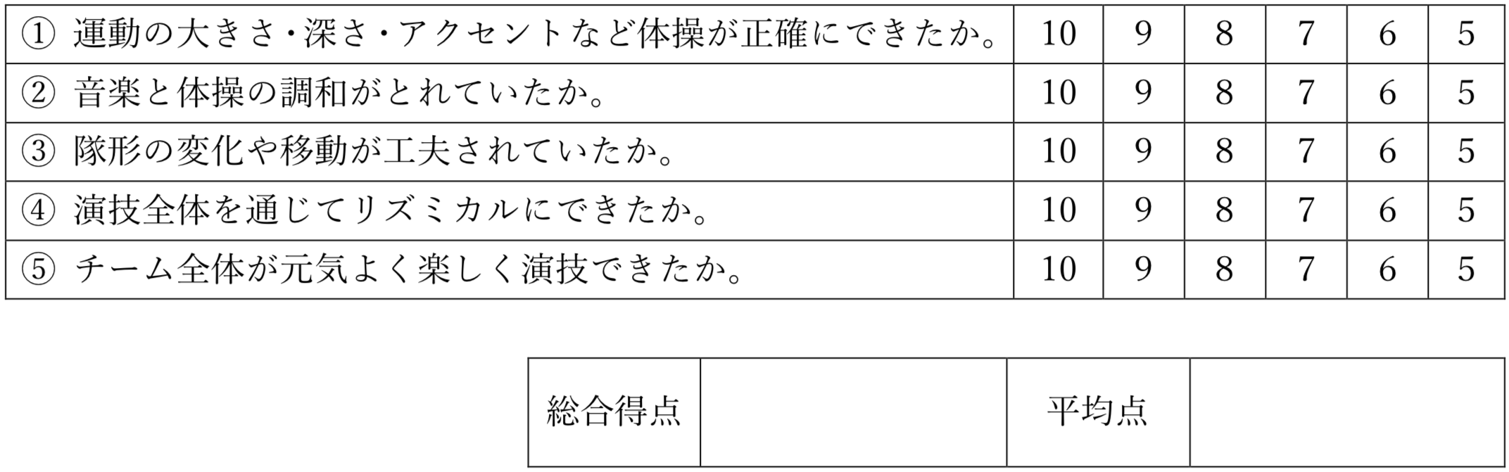 新体操小学校適用規則採点用紙
